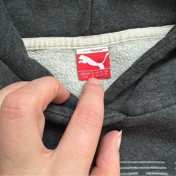 ๐ด 3 for $15 PUMA Dark Gray Heather Womens Fleece Logo Hoodie Size Large EUC - Picture 10 of 10